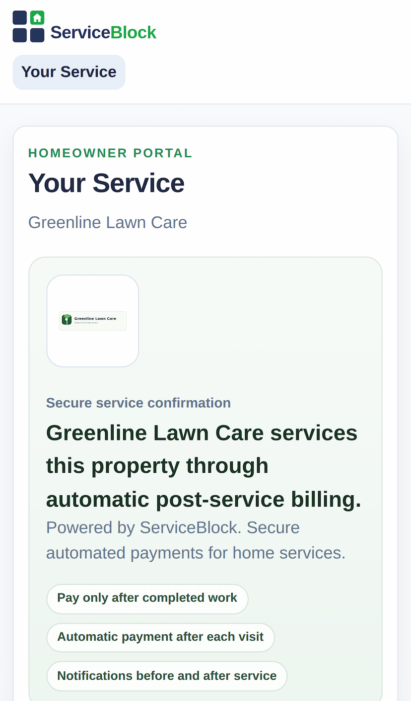 ServiceBlock homeowner portal mobile screen